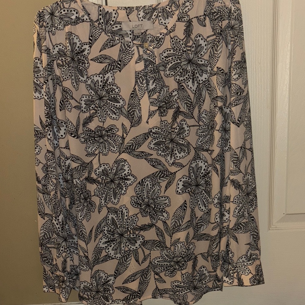 LOFT Black and Cream Floral Skirt